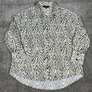 Rachel Roy Blouse Women's Medium Zebra Print‎ Long Sleeve Button Up Satin Feel